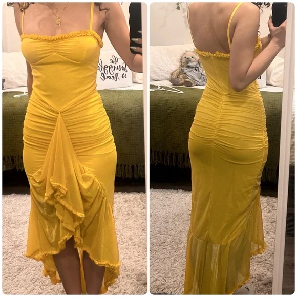 Yellow Ruffle-Front Spaghetti Strap Maxi Dress - Picture 2 of 2